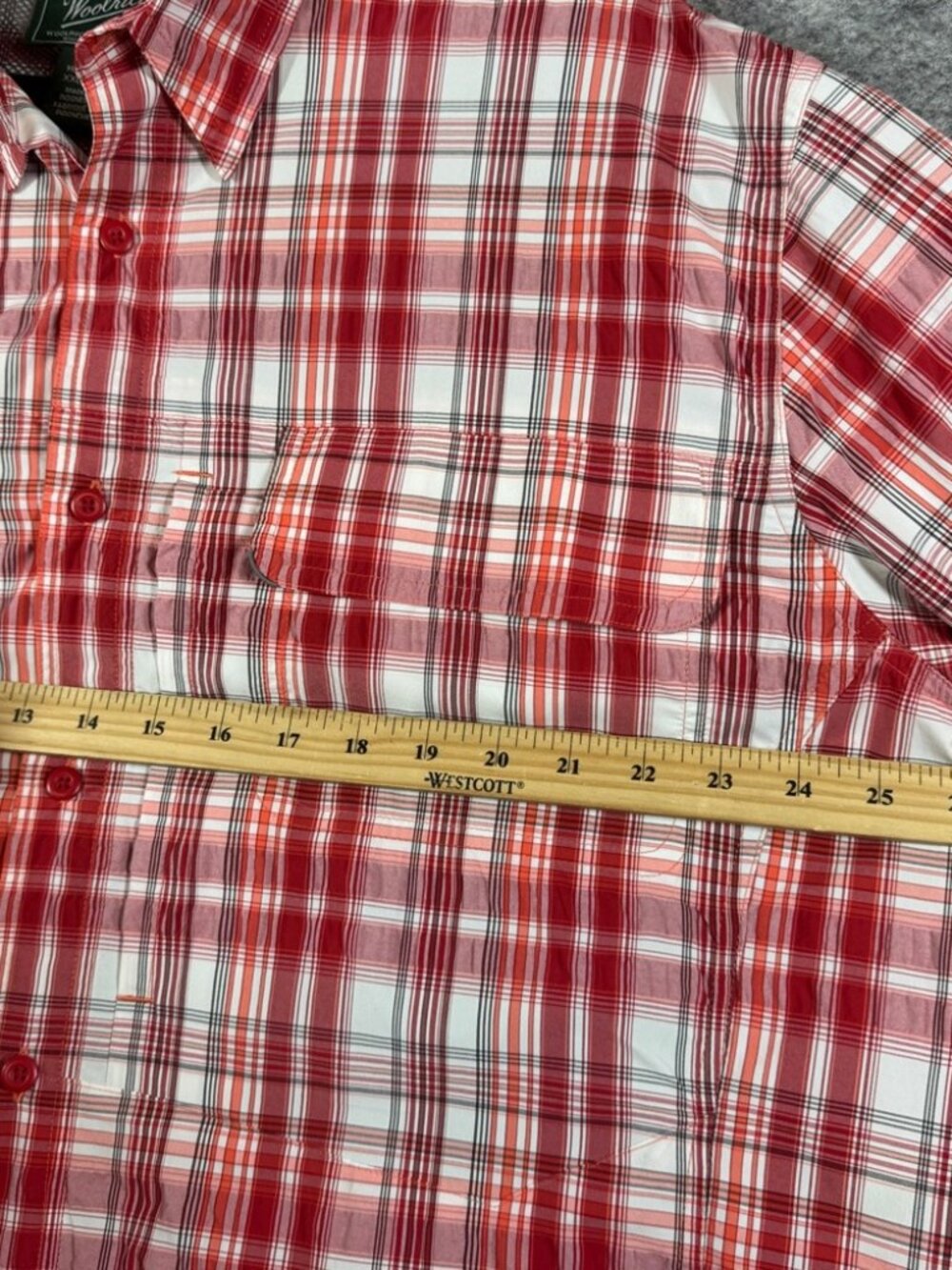 Woolrich Plaid Outdoor Button Down Shirt Red White Hiking Fishing Size XXL - Picture 5 of 14